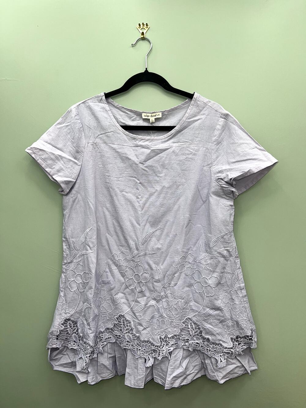 Indigo Thread Co Lavender Embroidered Tunic Dress Medium Boho Cottagecore Lace